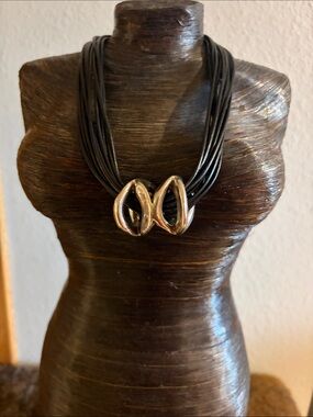Simon Sebbag Black Multi-Strand leather Cord Necklace with SS slide